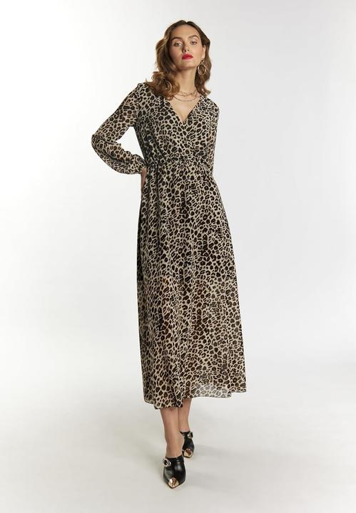 Image du produit Eucaly Robe maxi imprimée léopard, coupe enveloppante et taille élastique (S)