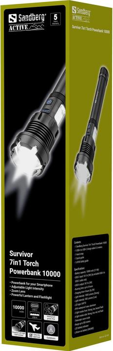 Image du produit Sandberg Survivor 7in1 Torch PB 10000 (10000 mAh, 12 W, 37 Wh)