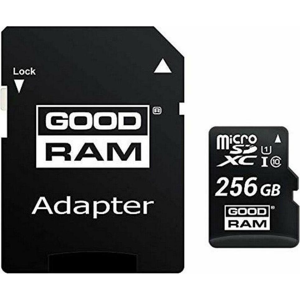 Goodram Microcard M1AA + adapter (256 GB, microSDXC, U1, UHS-I), Speicherkarte, Schwarz