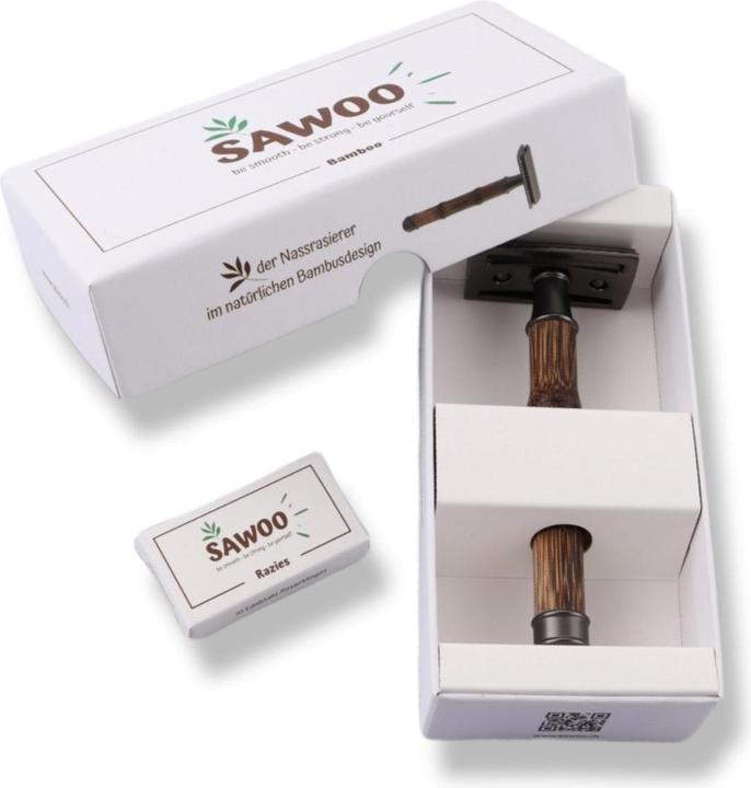 Immagine prodotto Sawoo Rasoio di bambù in ottone e legno di bambù con 10 lamette incluse