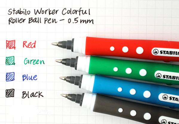 Produktbild STABILO worker+ colorful Tintenroller (Grün, Blau, Schwarz, Rot, 4 x)