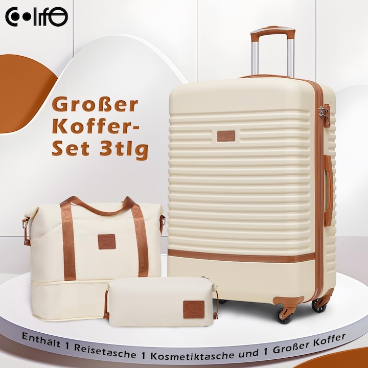 Produktbild Coolife 3-teiliges Reisegepäck-Set (93 l, Handgepäck (bis 50l), L (90 - 115l))