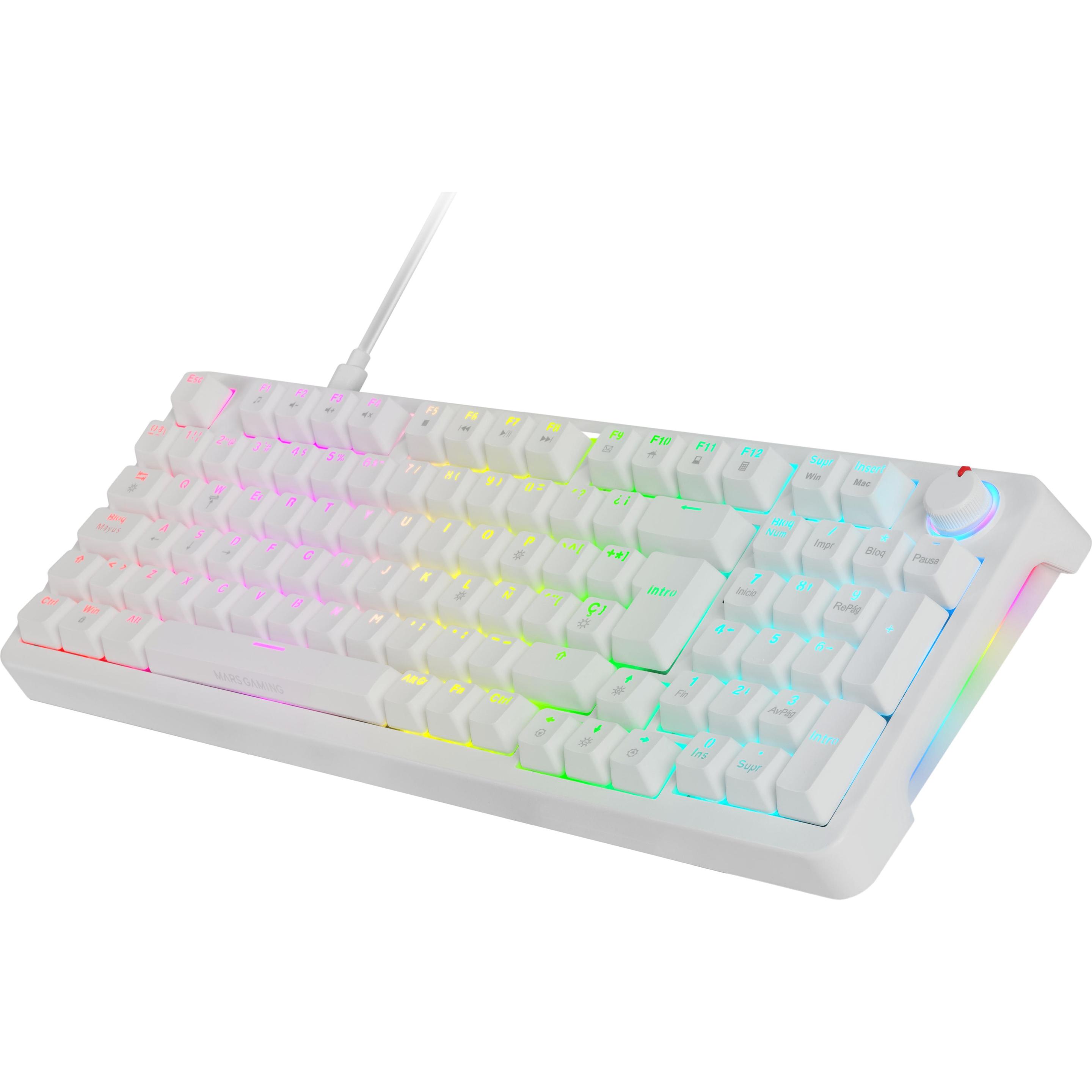 Mars Gaming Clavier Gamer Mécanique (Yellow Switch) Mkpro RGB (Blanc) (FR, Cablato), Tastiera, Bianco