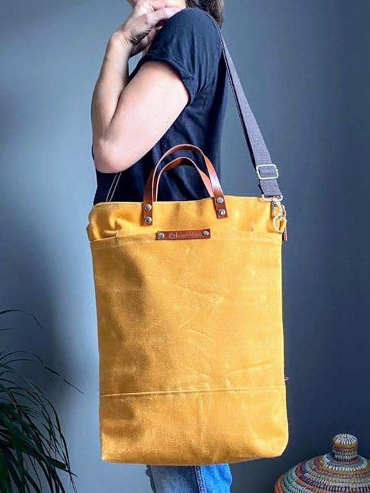 Image du produit Only-Bags.Store Sac à dos en toile cirée - jaune moutarde, sac à dos convertible, sac à dos à langer, A3, sacs à