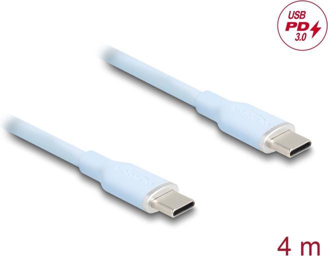 Image du produit Delock 81236 - Câble USB 2.0 USB Type-C mâle vers PD 3.0 mâle 60 W 4 m bleu silicone (4 m, USB 2.0, 60 W)