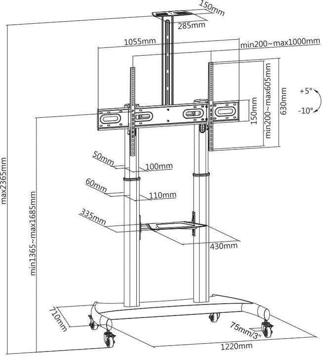 Produktbild Mozi TTL06 Heavy Duty -lattiajalusta 60 - 100"" nÃƒÂ¤ytÃƒÂ¶ille ja televisioille (100 kg)