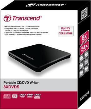 Actual product image Transcend 8X DVD, SLIM TYPE, USB, BLACK