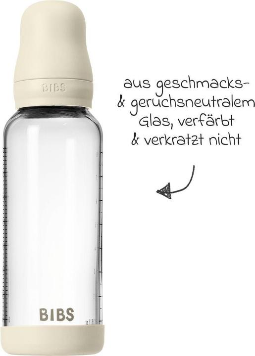 Productafbeelding Bibs - Glass Baby Bottle Round Latex Medium Flow - Ivory - 240 ml (240 ml)