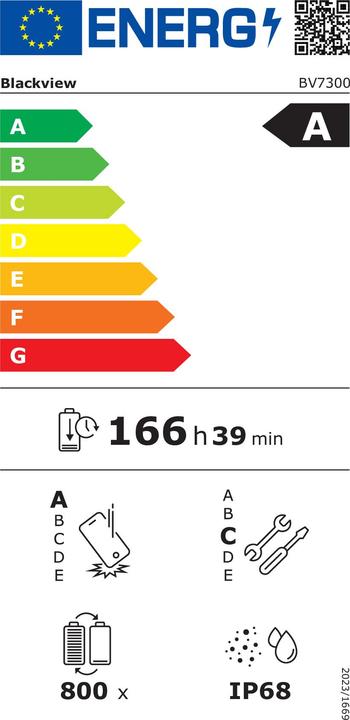 Energie-Label Blackview BV7300 (256 GB, Jaune, 6.67", Dual SIM, 4G)