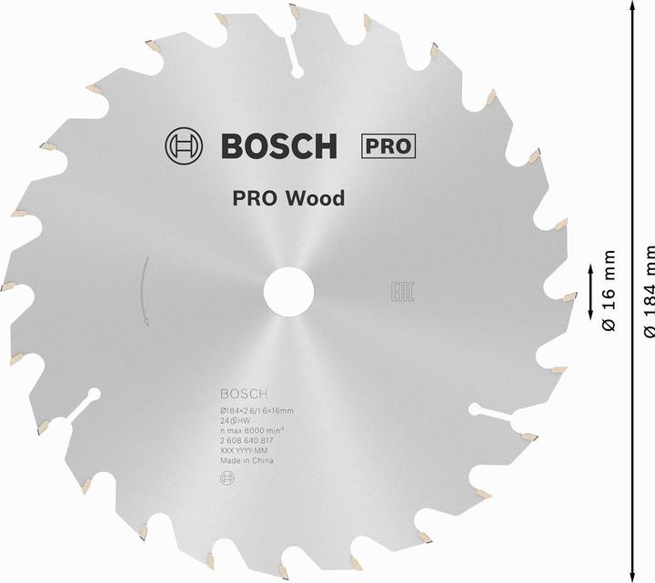 Actual product image Bosch Professional Zubehör PRO Wood circular saw blade, 184 x 2.6 x 16 mm