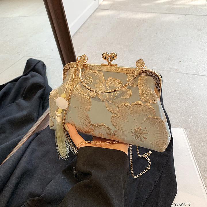 Image du produit Only-Bags.Store Sac de soirée à motif floral avec fermeture à boucle - sac à main en tissu avec chaîne à l'épaule