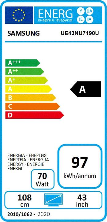 Energy Label Samsung Ue43nu7190 (43", LCD, 4K, 2018)