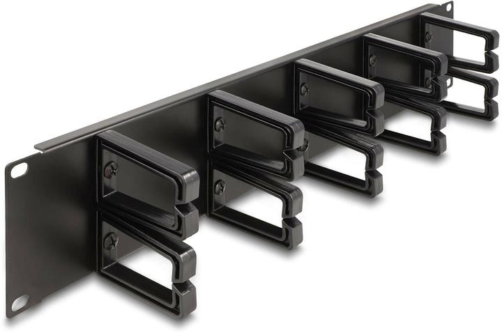 Image du produit Delock 48,30cm (19") Panneau de gestion des câbles avec 10 étriers en plastique 2 UH noir