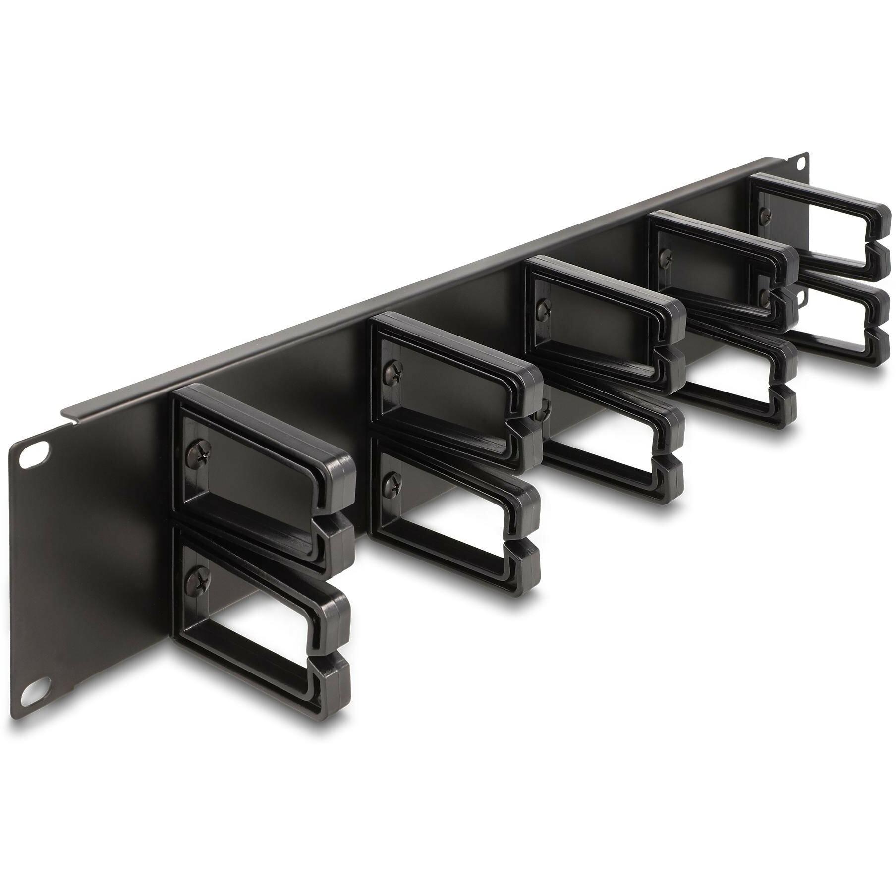 Delock 48,30cm (19") Kabelmanagement Rangierpanel mit 10 Kunststoffbügel 2 HE schwarz, Serverschrank Zubehör, Schwarz