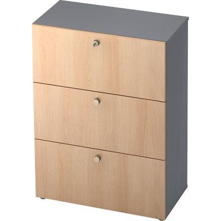 Hammerbacher, Aktenschrank, Hängeregisterschrank 3OH SG Graphit/Eiche (80 x 42 x 110 cm)