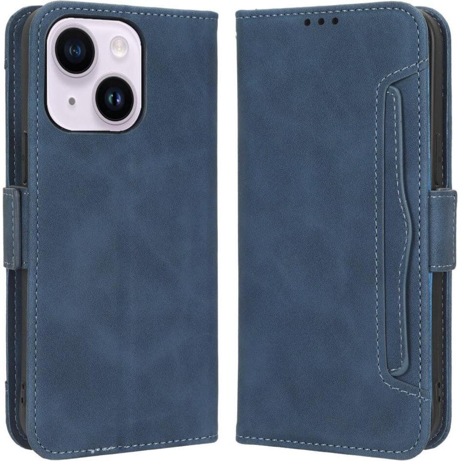 Cover-Discount iPhone 15 Plus - Etui mit vielen Kartenfächer blau (Apple iPhone 15 Plus), Smartphone Hülle, Blau