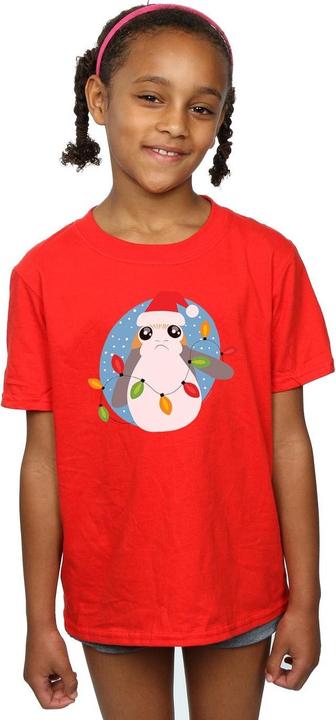 Actual product image Star Wars Girls The Last Jedi Porg Christmas Lights Cotton T-Shirt (152, 158)