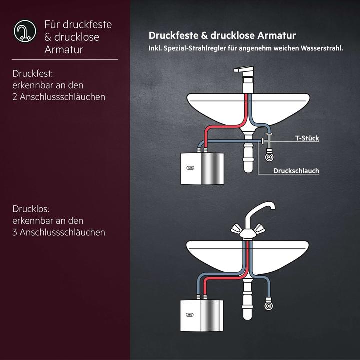 Produktbild AEG Haustechnik MTE 650 Elektronischer Klein-Durchlauferhitzer nur fürs Handwaschbecken, 6,5 kW, ohne Stecker, VDE