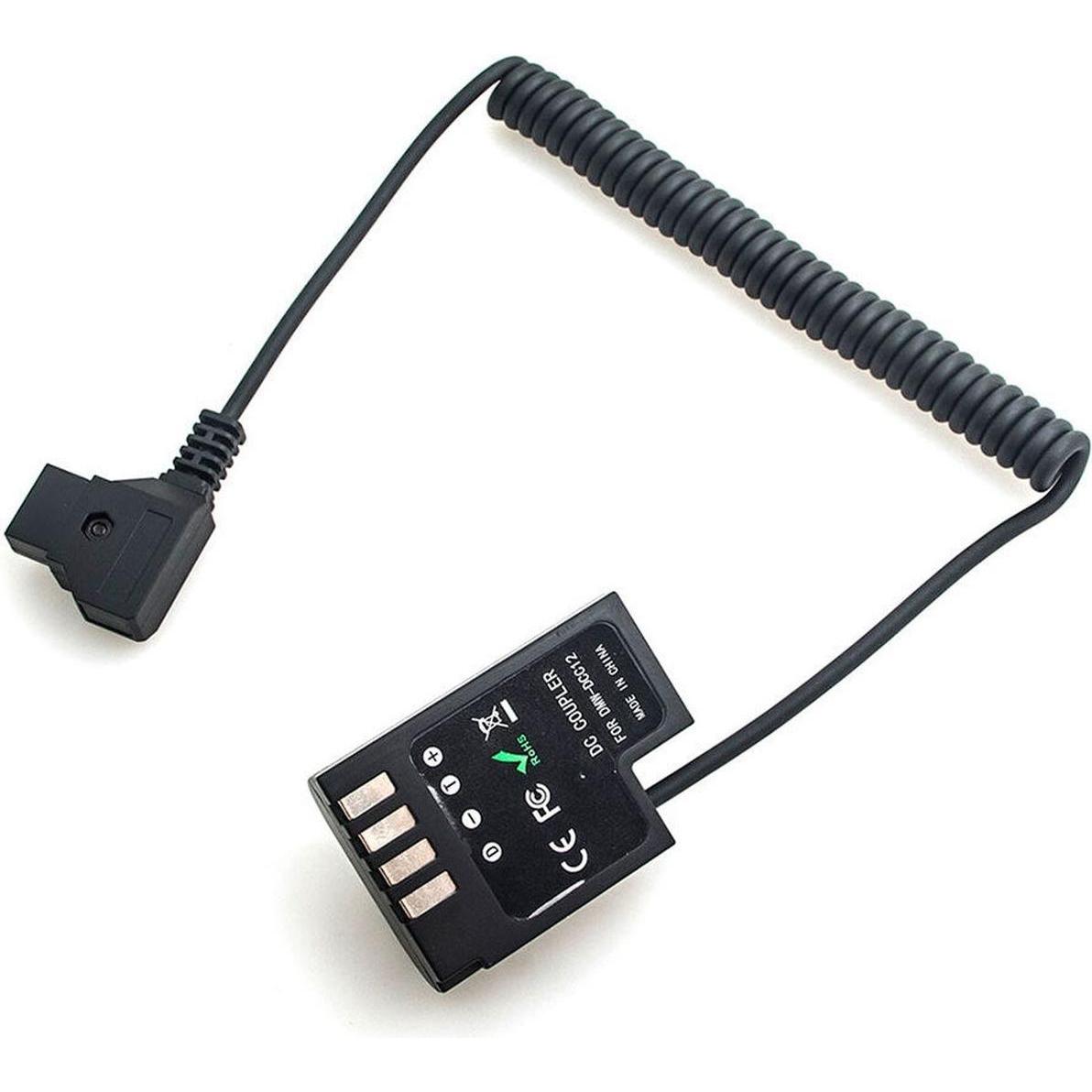 Caruba Batteria fittizia Panasonic DMW DCC12 a decodifica completa + connettore tipo D TAP B (cavo a molla) (Batteria della fotocamera), Alimentatore 