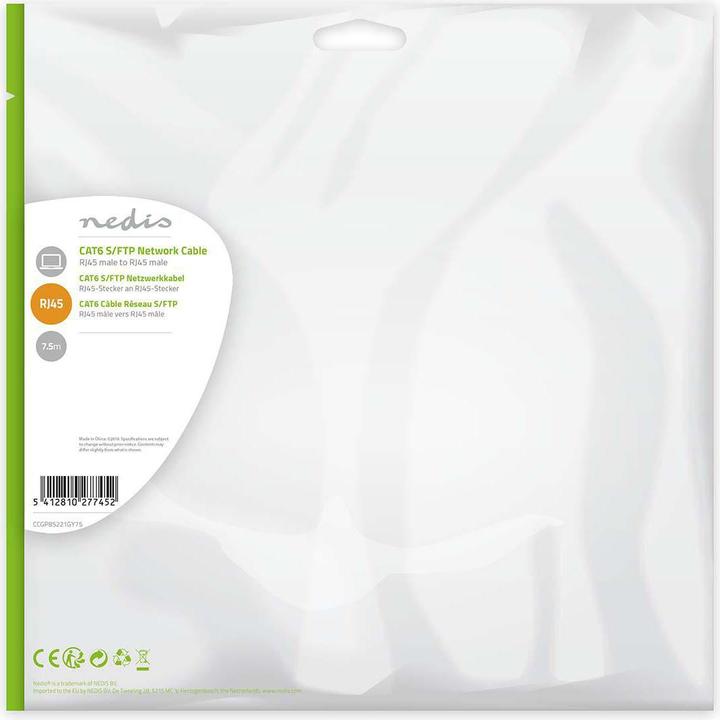 Produktbild Nedis CCGP85221GY75. Kabellänge: 7,5 m, Kabelstandard: Cat6, Kabelschirmung: SF/UTP (S-FTP), Anschluss 1: (SF/UTP, CAT6, 7.50 m)