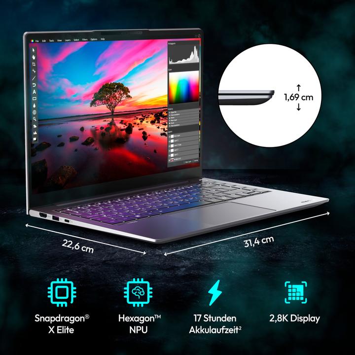Produktbild Medion SPRCHRGD14 S1 ELITE 62637 - 14" 2,8K, Snapdragon X Elite X1E-78-100, 16GB RAM, 512GB SSD, Win (14", Snapdragon X Elite X1E-78-100, 16.38 GB, 512 GB)