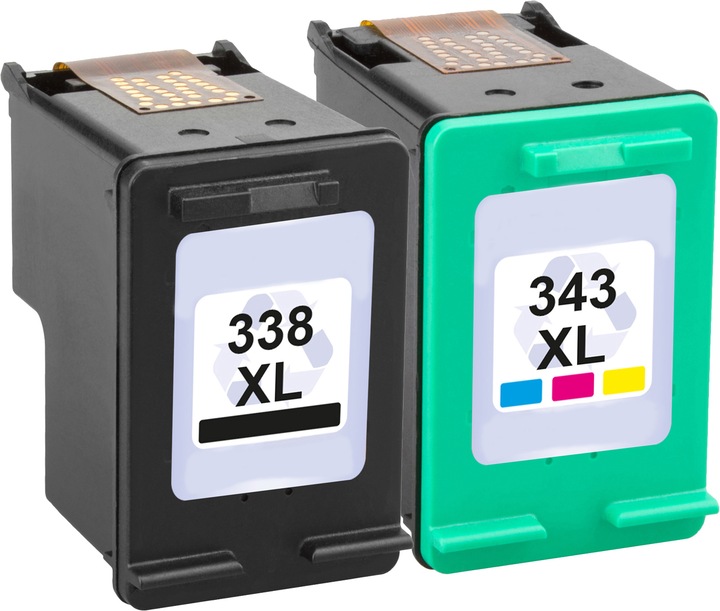 Plutoos HP 338XL HP 343XL Patronen XXL kompatibel, 2er Set BK+CL (CL, BK)