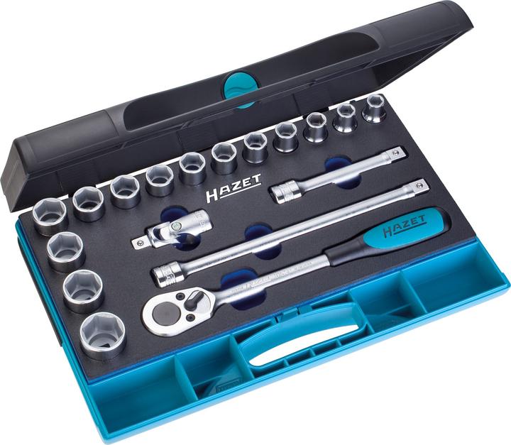Produktbild HAZET Steckschlüssel Satz 932/18 ∙ Vierkant12,5 mm (1/2 Zoll) ∙ Aussen Sechskant-Tractionsprofil ∙ 1…