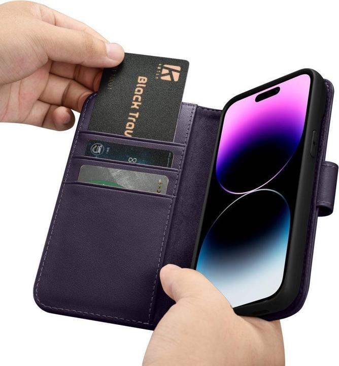 Produktbild iCarer Wallet Case 2in1 Cover iPhone 14 Pro Max Anti-RFID Leather Flip Case Dark Purple (WMI14220728 (Apple iPhone 14 Pro Max)