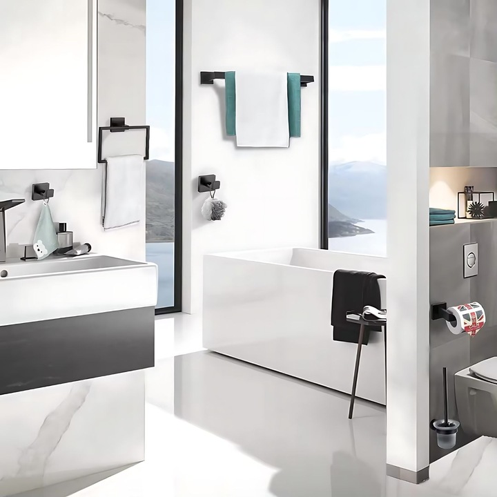 Actual product image Hermex Towel rail set 5-piece bathroom hardware Toilet roll holder