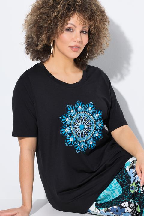Image du produit Ulla Popken T-shirt motif mandala, décolleté rond et manches courtes, coupe évasée (46, 48)