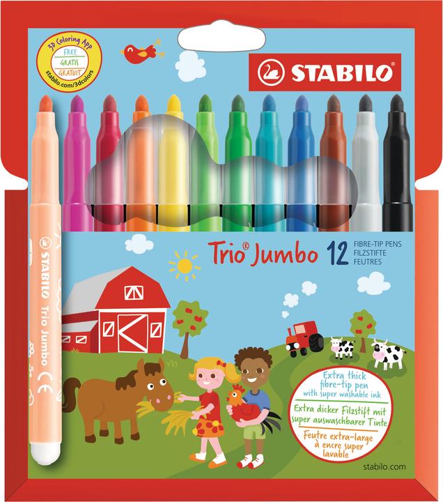 STABILO Trio Jumbo Dicker Filzstift (Mehrfarbig, 12 x)