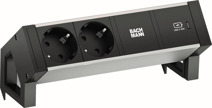 Image du produit Bachmann 937302 DESK2 ALU BLACK 2x 1xUSBC 30W (3 x, CEE 7/3, 0.20 m)