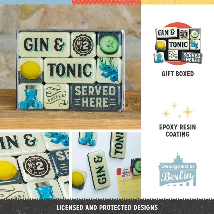 Produktbild Nostalgic-Art Merchandising Magnet-Set Gin & Tonic 9 Stück, Mehrfarbig (9x)