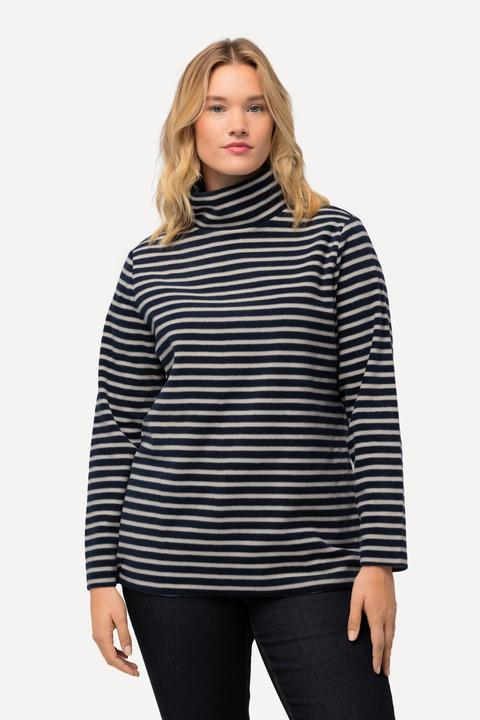 Immagine prodotto Ulla Popken Pullover di pile con righe, collo alto, maniche lunghe e materiale riciclato (46, 48)