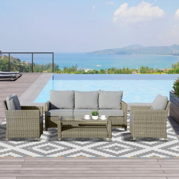 Produktbild Outsunny Polyrattan Set Gartengarnitur mit Couchtisch