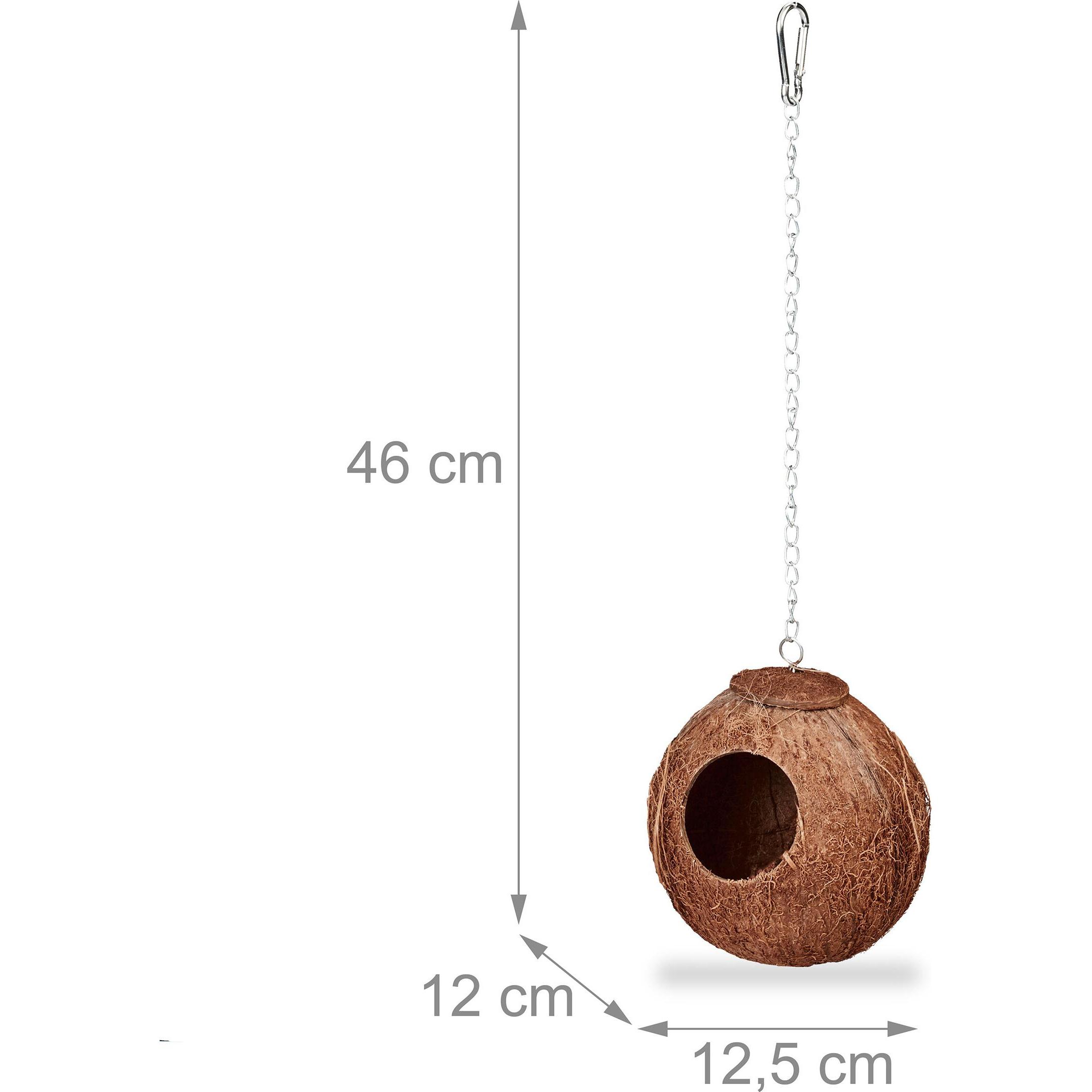 Relaxdays Nid d'oiseau, lot de 2, en noix de coco, HxlxP : 14 x 12,5 x 12 cm, nichoir pour perruches, canaris, nature