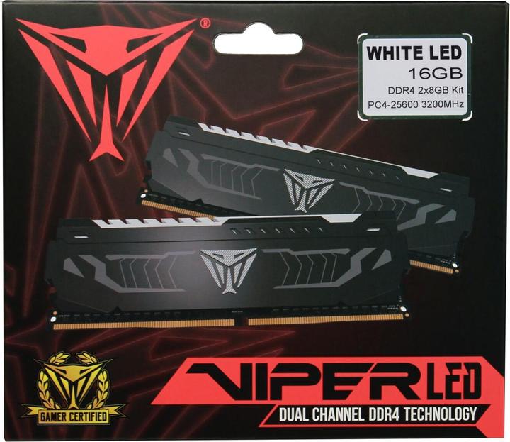 Actual product image Patriot 16 GB DDR4 RAM PC3200 CL16 Viper LED white 2x8GB (2 x 8GB, 2133 MHz, DDR4-RAM, DIMM)