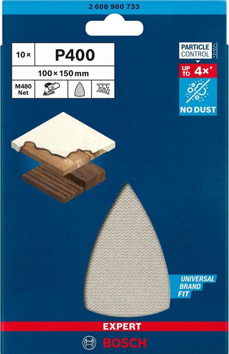 Image du produit Bosch Professional Zubehör EXPERT M480 Filet de ponçage pour ponceuse Multi 100 x 150 mm, G 400, 10 pcs. (400)