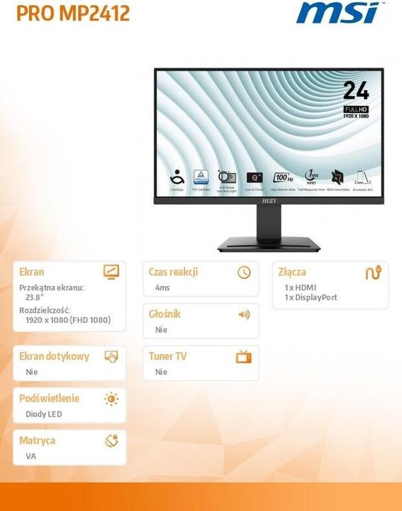Image du produit MSI Pro MP2412 (1920 x 1080 pixels, 23.80")