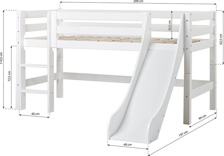 Immagine prodotto Hoppekids Letto a soppalco ECO Luxury 90x200cm con scivolo, bianco (90 x 200 cm)