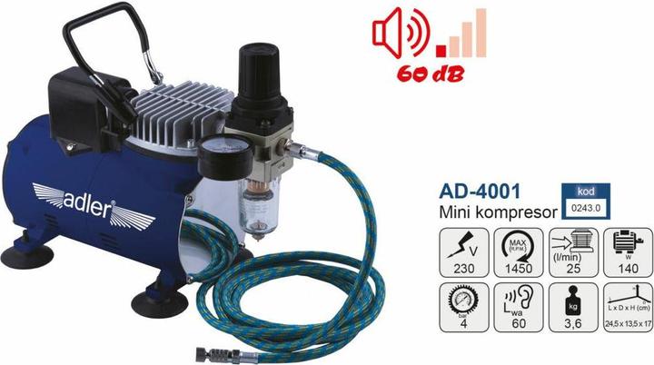 Actual product image Adler Kompresor / Sprężarka Mini Do Aerografów (50 l)
