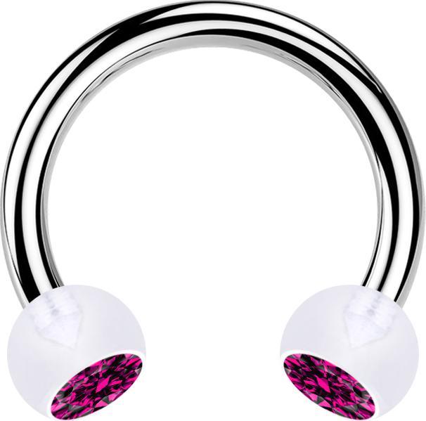 Image du produit Star Piercing Micro Circular Barbell argent avec deux boules cristal transparent fuchsia (Matières plastiques, sans laiton, Acier chirurgical 316L)