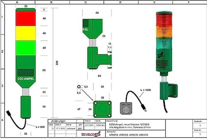 Immagine prodotto Schabus Semaforo CO2/sensore di qualità dell'aria Semaforo per il monitoraggio dell'aria ambiente "Scuola