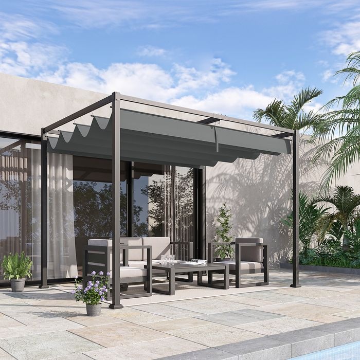 Actual product image Swisshandel24 Pergola Pavillon, Schiebedach, 298x213x221 cm, Grau, wetterfestes Polyester (298 cm, 213 cm)