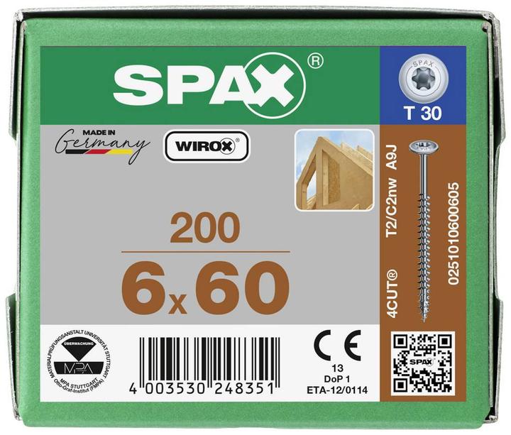 Immagine prodotto Spax Testa A Piastra T-Star Plus T30 Completamente Filettata Wirox (200 Viti per pezzo)