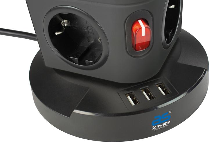 Actual product image As - Schwabe Socket tower (12 x, CEE 7/3, USB, 2 m)