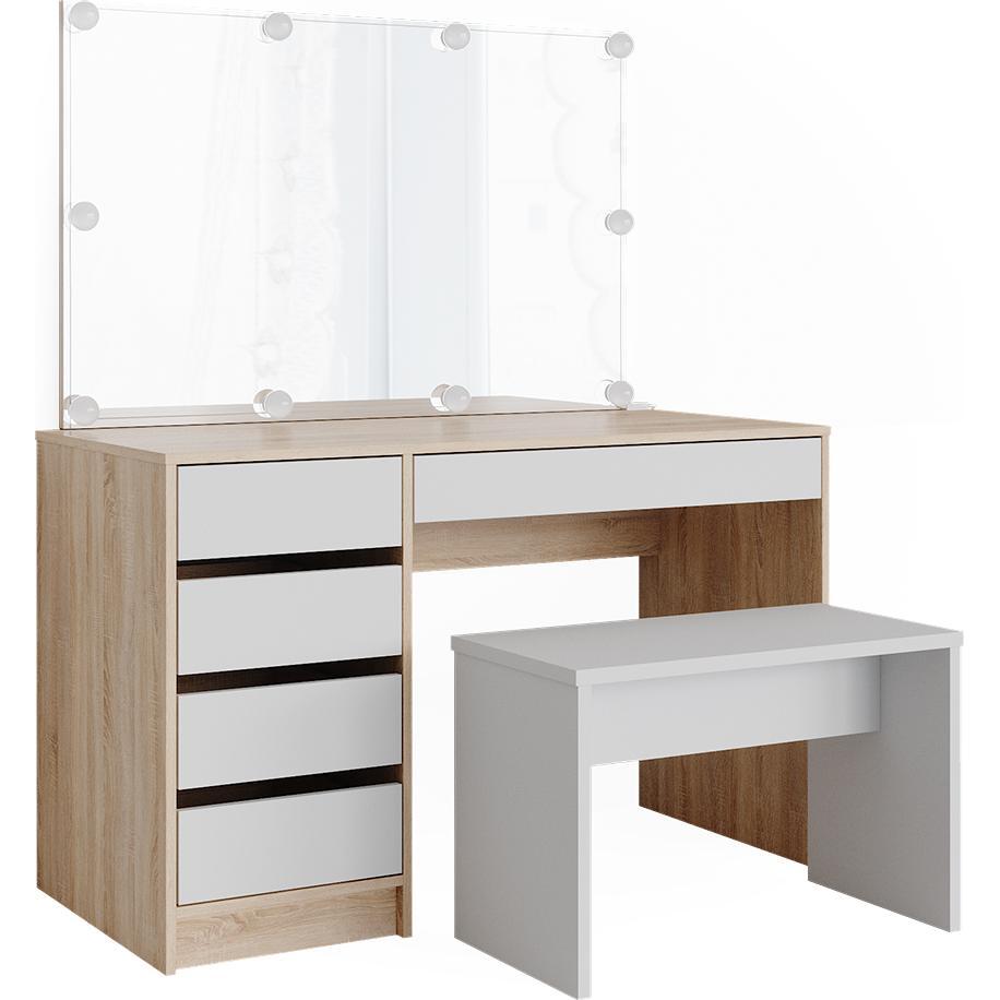 Vicco, Schminktisch, Sherry mit Hocker und Beleuchtung (120 x 75 x 55 cm)