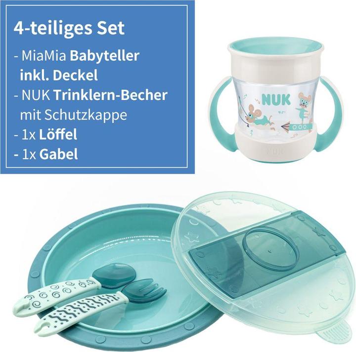 Produktbild MiaMia Kindergeschirr-Sets 4-tlg. Set für unterwegs inkl. Babyteller mit Besteck