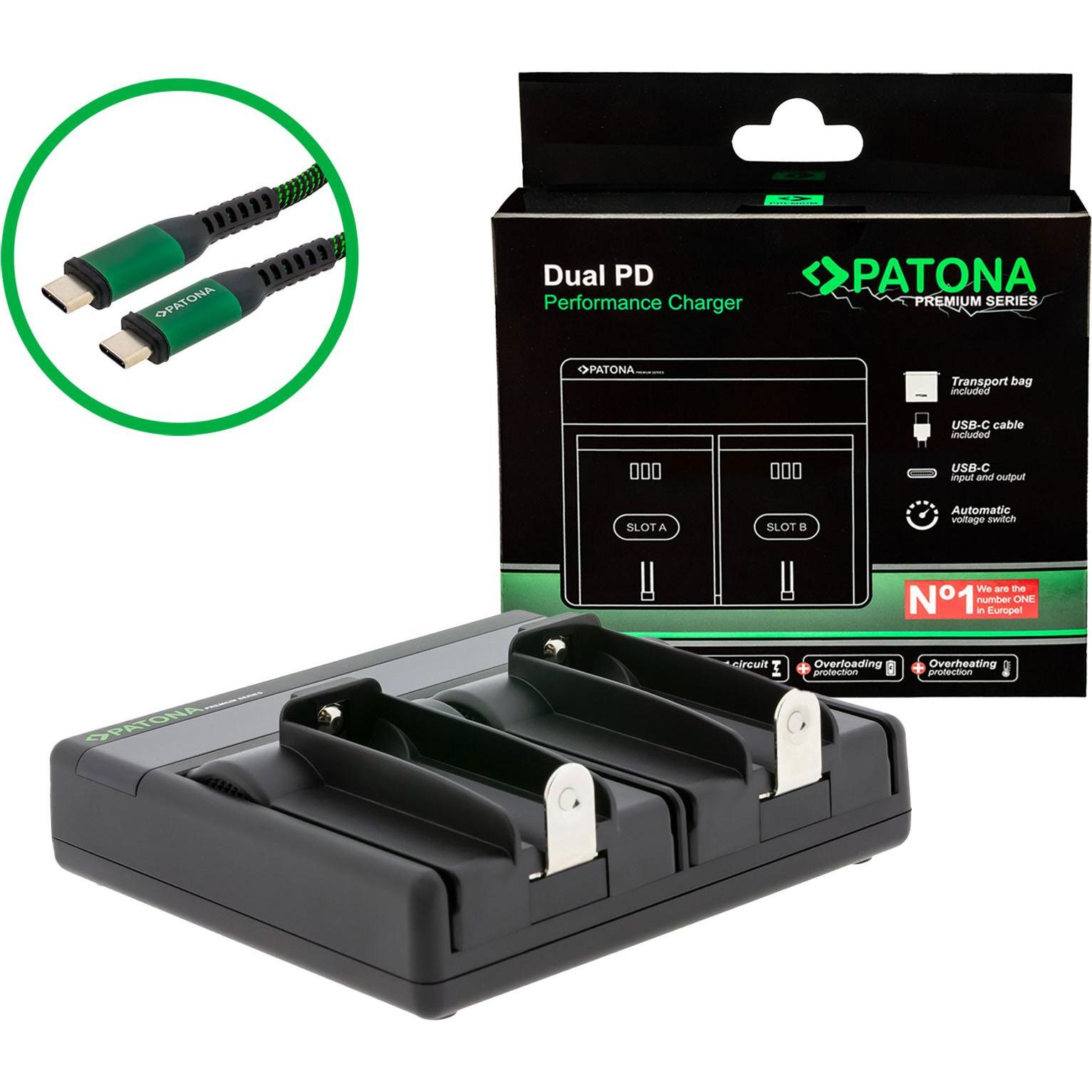 Patona Dual PD Ladegerät für 18650 Cell (Caricabatterie per fotocamere), Alimentatore fotocamera, Nero