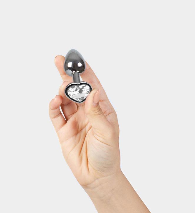 Actual product image Secret play Metal Butt Plug Clear Crystal Heart Small Size 7 cm